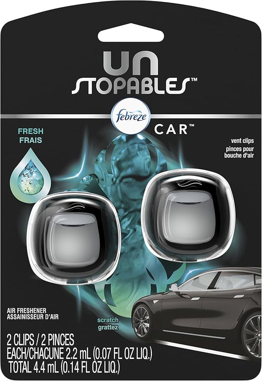 Febreze Vent Clip Car Air Freshener, Odor Eliminator, Unstopables Fresh Scent, 2 CLIPS
