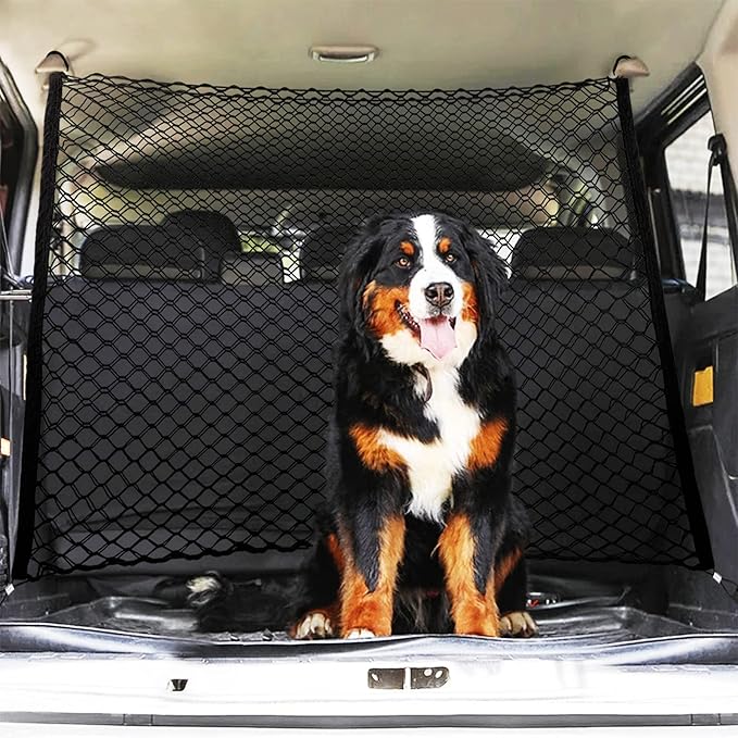 Car Dog Barrier Net 47.24" x 33.85" Dual Layer Safety Net for Dog Pet Children Vehicle Universal Mesh Barrier Guard Blocks Access To Car Front Seats Organiser Net Bag Mesh Storage