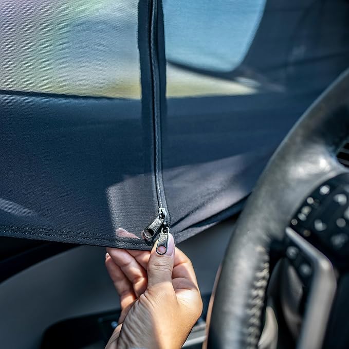 Sedans and Compact SUV Car Front Window Screens for Camping Front Windows Shade Driver Side Window Privacy Covers Zipper Added Increased Ventilation