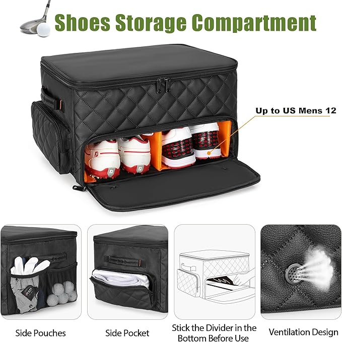 2 Layer Golf Trunk Organizer, Golf Car Storage Organizer with Individual Ventilated Compartment for 2 Pairs Shoes, Golf Car Locker for Balls, Clothes, Tees, Gloves, Accessories