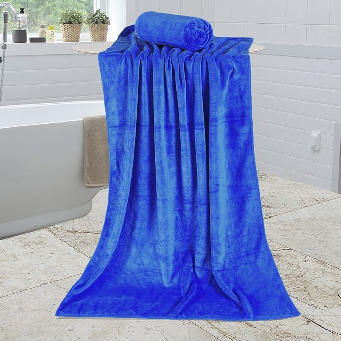 JML Large Bath Towels Set of 2, 30x60 Inches, Microfiber Body Towel with Hanging Loop - Soft Absorbent, Quick Dry, Lint-Free for Bathroom,Hotel,Gym, Yoga, Swimming, SPA, Fitness, Sport, Dark Blue