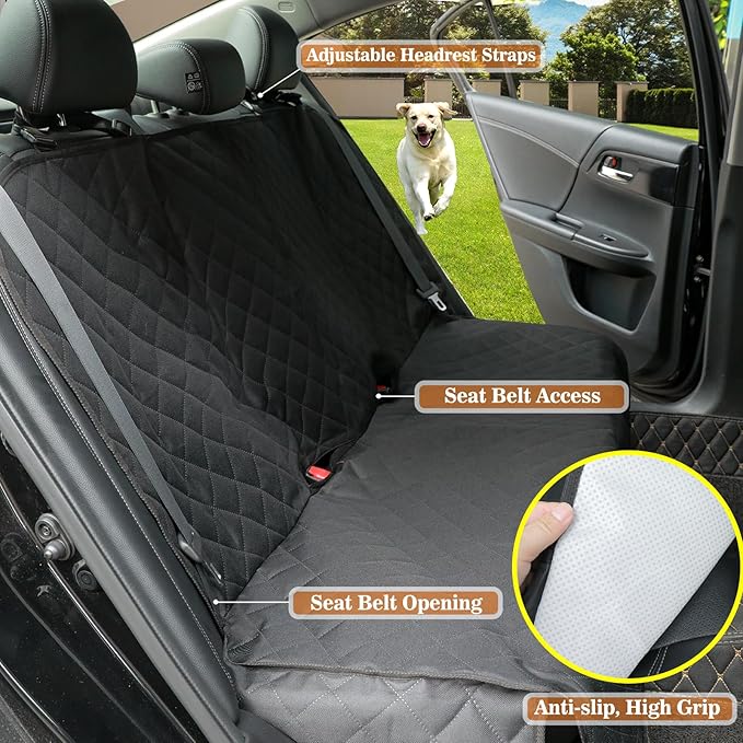 Meolsaek Dog Car Seat Cover for Back Seat, Scratch Proof Nonslip Pet Car Seat Cover, 4 Layers Waterproof Heavy Duty Back Seat Pet Cover for Dogs with Storage Bag (Black)