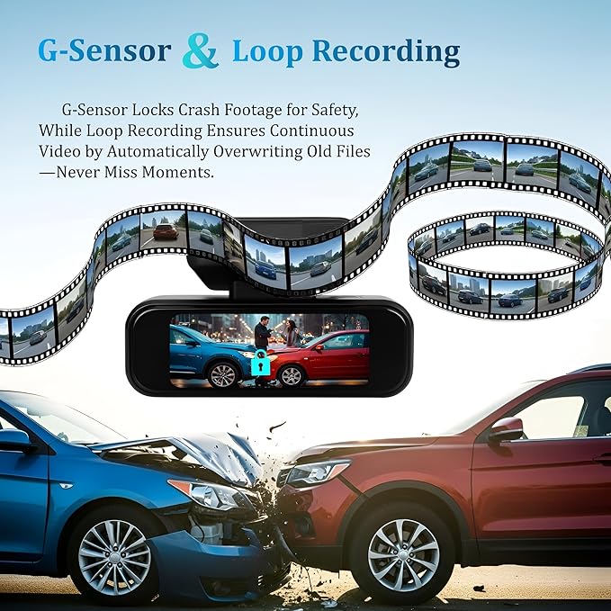 Dash Cam Front and Rear with WiFi, 4K+1080P Dash Camera for Cars, 7Track Dual Car Camera with App Control, 64GB Card, 3.19" IPS Screen, Night Vision, Parking Mode, Loop Recording for Personal Use