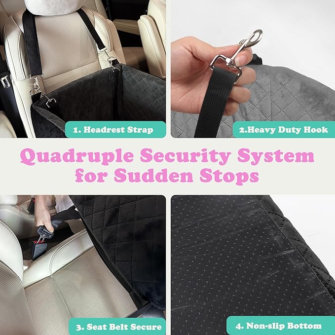 Dog Car Seat for Small & Medium Dogs - Crash-Protective, Non-Slip, Protects Car Interior, Detachable & Washable