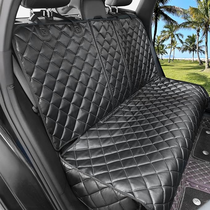 Dog Car Seat Cover for Back Seat, Waterproof Back Seat Covers for Dogs, PU Leather Nonslip Bench Car Seat Protector Universal Fit Most Vehicles,SUVs,Small Trucks（Black,Standard）