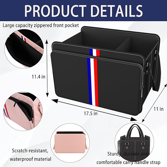 Homeve Trunk Organizer for Car, Waterproof Collapsible 3 Compartments Car Organizer, Foldable Storage for Car Accessories, Tools, Sundries for Women Men, Tote Bag (Black Black, Standard)
