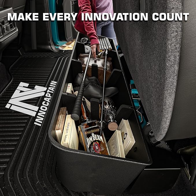 Black Rear Underseat Storage Custom Fit 2019-2026 Chevrolet Silverado and GMC Sierra 1500 2500 3500 HD Double Cab & Crew Cab Heavy Duty Rear Under Back Seat Box Organizer, Anti Slip