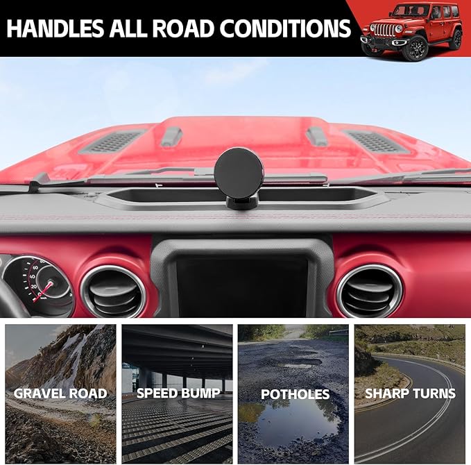 Magnetic Phone Mount Holder Fit for 2018-2023 Jeep Wrangler JL JLU&Gladiator JT Car Dashboard Multi-Mount Phone Holder Dash Tray for 2023 Jeep JL/JT Accessories(2018-2023 4X4, Not for 4XE)