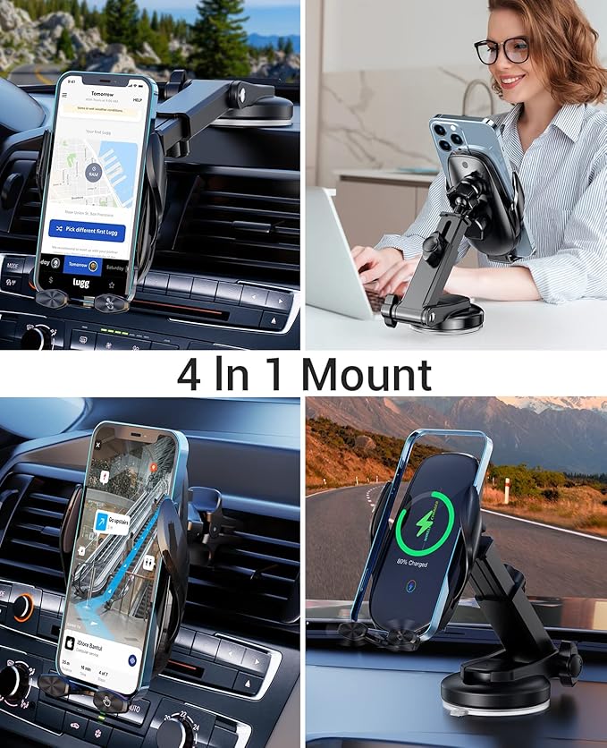 Wireless Car Charger, 15W Fast Wireless Charger for car Auto-Clamping, fit for iPhone 15 14 13 12 11 Pro Max Xs, Samsung Galaxy S23 Ultra S22 S21 S20, S10+ S9+ Note 9, etc