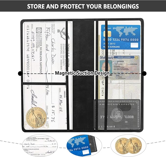 Car Registration and Insurance Holder,PU Leather Car Glove Box Organizer Car Document Holder for ID,Driver's License (Black)