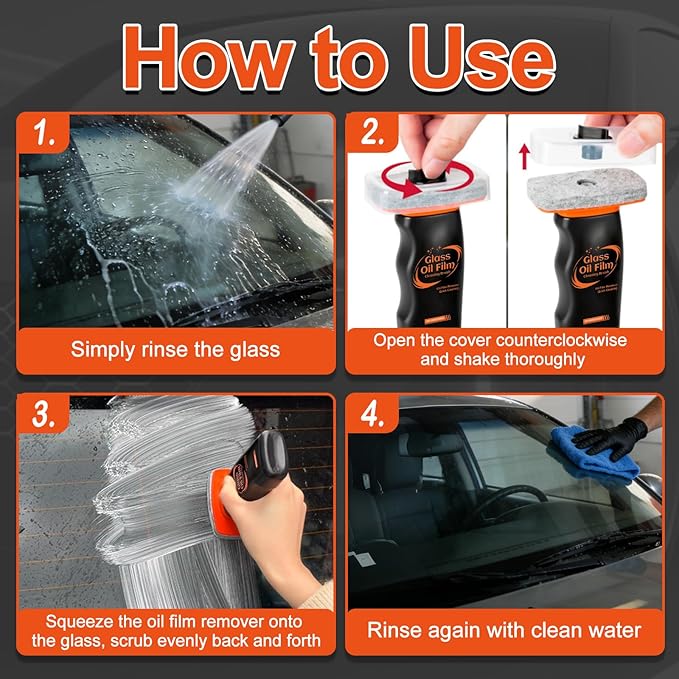 Glass Oil Film Remover for Car, Hand-Held Glass Emulsion Cleaner, Glass Cleaner Automotive Oil Film Cleaning Brush for Car Windows, Windshield and Mirrors, Improve Driving Visibility