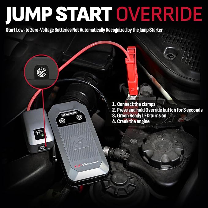 Schumacher Electric 12V Lithium Jump Starter & Power Pack - Portable 1000A Battery Jumper with 10W Wireless Charging, USBA/USBC Fast Charging & Multi-Mode LED Flashlight - 4-in-1 SL1672