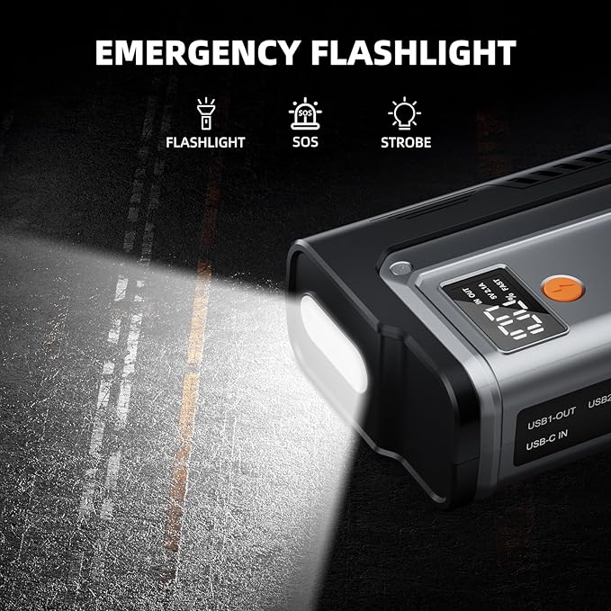 Car Jump Starter 5000A, Jump Starter Portable Battery Pack for 10.0L Gas and 8.0L Diesel Engines, 12V Lithium Jumper Box, Car Starter Booster with Power Bank, LED Light, Jumper Cable