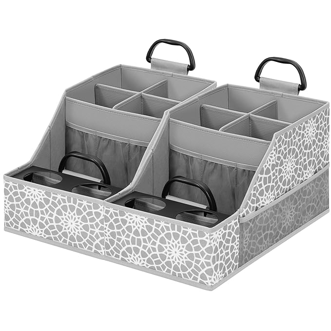 Easi Foldable Car Seat Organizer With 12 Storage Compartments 2 Metal Cup Holders, 2 Pack Back Seat Car Organizer For Car Accessories, Front Seat organizer For SUV Truck Van Sedans, Print