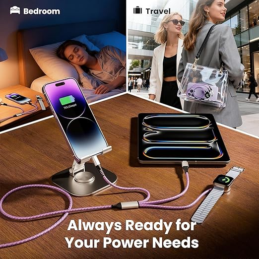 2Pack-5FT, Travel Essentials, Travel Charger for iPhone 17 and iWatch for Multiple Devices, Data Sync, 3 in 2 USB A/USB C Multi Charger with 3 Ports Compatible for iWatch/iPhone 17-6