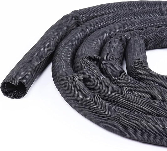 Self-Closing Split Braided Cable Organizer,Curly Cord Protector for Car High Temp Harness Sleeve/Computer Desk Audio Wire Covers (Black 1"-22ft)