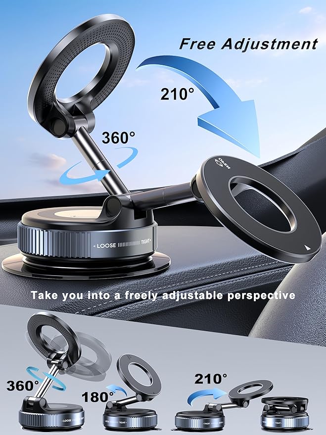snanlen Upgraded 360° Vacuum Magnetic Phone Holder, Magnetic Car Phone Mount, Hands-Free Suction Cup Phone Holder for Car/Gym/Mirror/Shower, Car Mount Compatible with iPhone 17 Pro Max/Android