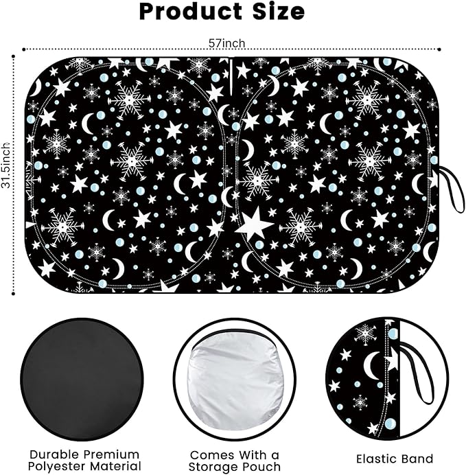 Windshield Sun Shade, Car Sun Shade Windshield, Reflector Sunshade Offers Ultimate Protection for Car Interior, Reflective Polyester Blocks Heat for Sedans, Mini SUVs, Hatchbacks - 57 x 31.5 inches