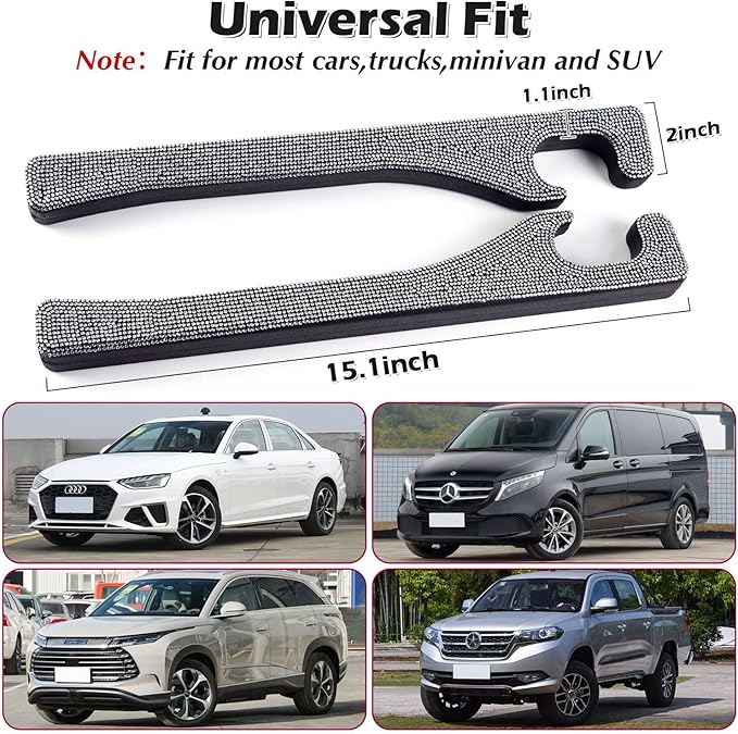 Briwill Bling Car Seat Gap Filler, 2 Pack Universal Fit for Car SUV Truck Handmade Crystal Rhinestone Diamond Car Gap Filler Bling Car Accessories for Women(Silver)