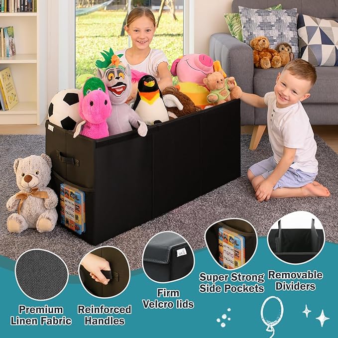 Extra Large Toy Storage Organizer with Lid - Sturdy, Collapsible Toy Chest Storage Box Design - Toys Bin with Dividers for Kids, Nursery, Bedroom, Playroom 37"x16"x14"