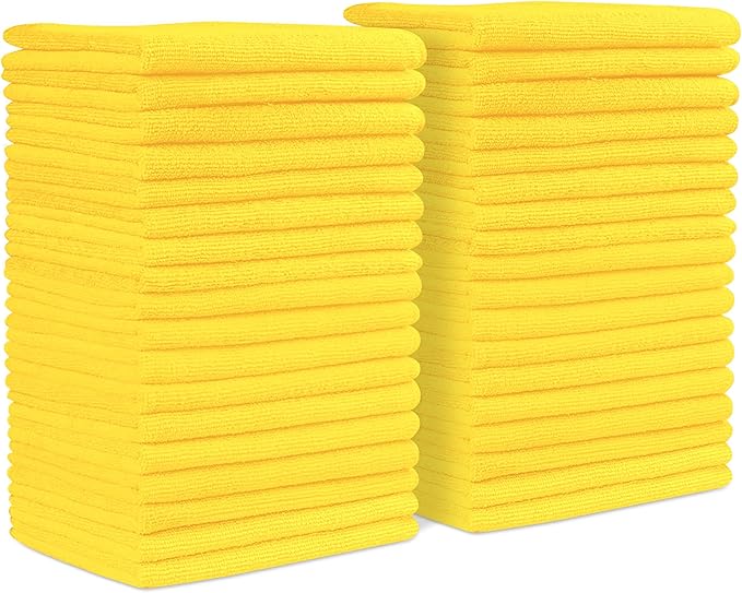 Yellow Microfiber Towels (Value Pack of 36) Size 16" x 16" Large, Highly Absorbent Cleaning Rags, Lint Free Towels, Reusable and Washable, Microfiber Towel for Cars