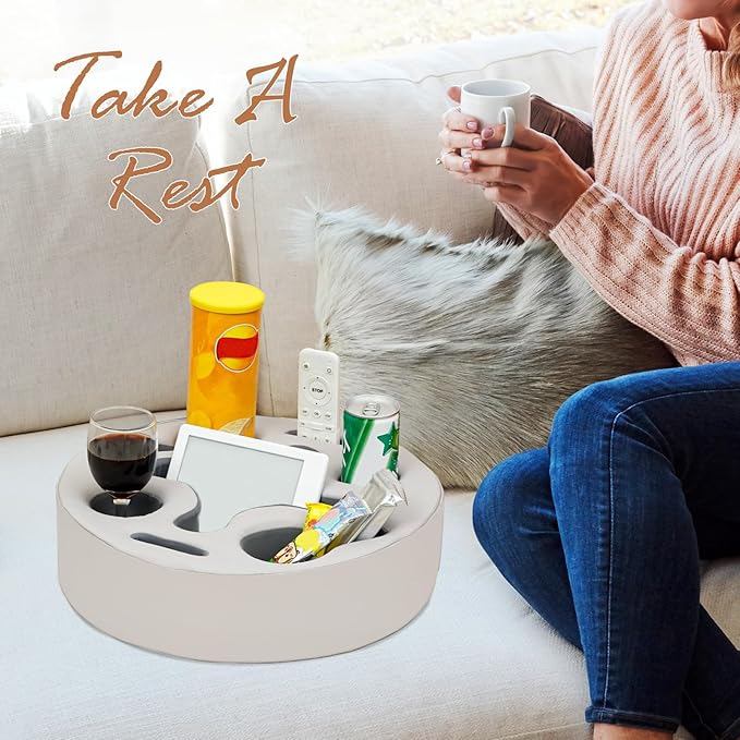 INNO STAGE Couch Cup Holder Pillow- -Sofa Cup Holder | Couch Caddy Drinks Cupholder Tray for Bed, Rv, Tv, Car, Man Cave, Backseat for Remote, Snacks (PUGrey, 13.7 x 13.7 inch)