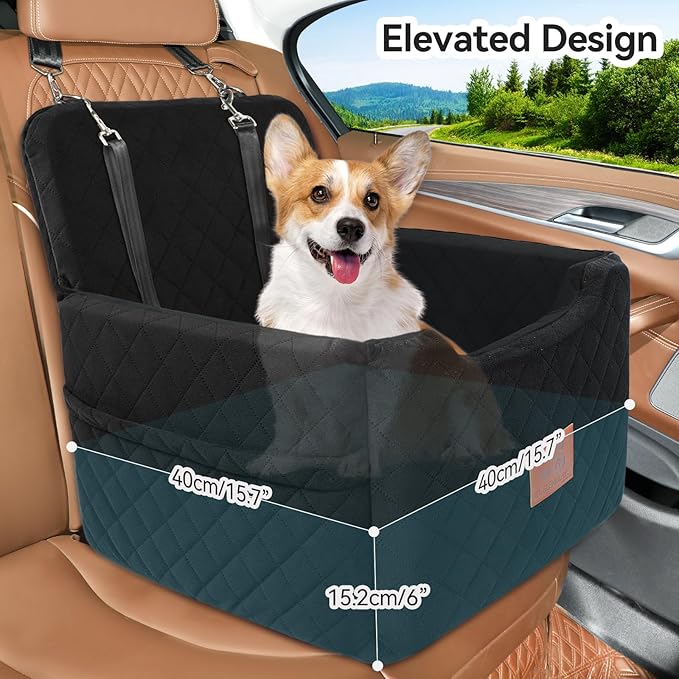 GL GLENSLAVE Dog Car Seat for Small/Medium Dogs Under 35lbs,Memory Foam Dog Booster Seats,Detachable and Washable Traval Pet Car Seat,Dogs Bed with 2 Safety Belts(Balck)