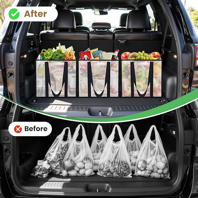 6 Pack Reusable Grocery Bags, Heavy-Duty Shopping Bags with Sturdy Handles, Water-Resistant & Foldable Organizer, Shopping Bags for Groceries, Market, Car Trunk, Multi-Purpose, 42L