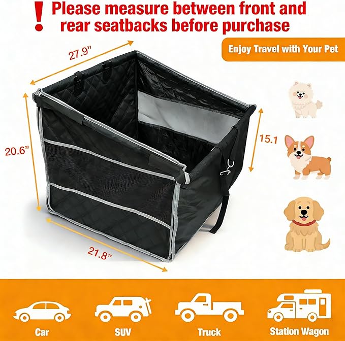 Dog Car Seat for Large Dogs, Back Seat Extender with Mesh Windows, Strong Support Dog Car Seat Cover for Cars, SUV and Road Trip (28 * 23 * 21.7inches)