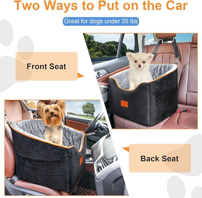 XIEEAOZEE Dog Car Seat for Small Dogs, Memory Foam Booster Dog Seat for Dogs up to 35 lbs, Elevated Pet Car Seat, Travel Safety Pet Seat with Washable Removable Cover, Storage Pockets (Green)