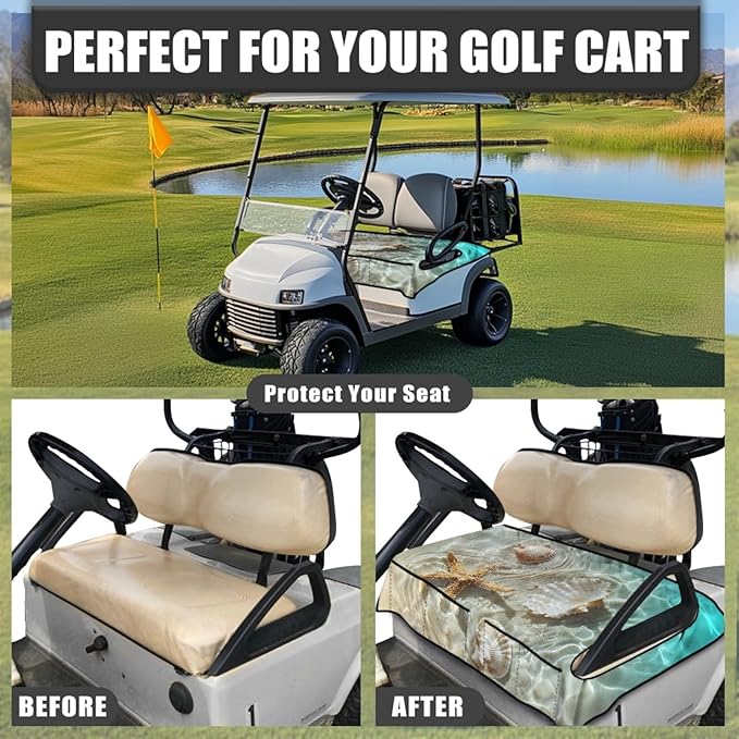 Universal Golf Cart Seat Cover with 4 Pockets Soft Golf Cart Seat Towel Blanket Fits 2-Seat Golf Carts