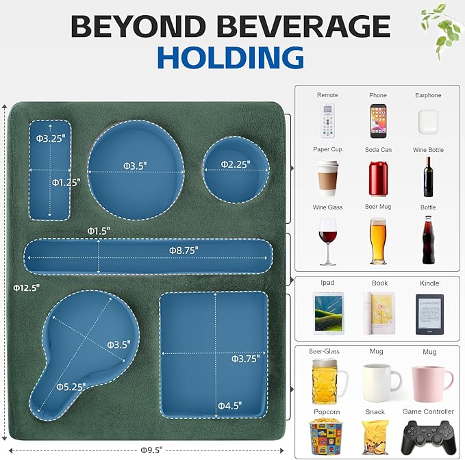 G GOOD GAIN Couch Cup Holder Pillow-Sofa Cup Holder Cozy Buddy | Bed Drink Caddy Holds Tablet, Remote, Snacks | Waterproof Anti-Spill Sofa Beverage Tray for Car, Park, Beach, Picnic, Boat, RV(Green)