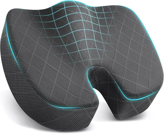 TushGuard Seat Cushion - Memory Foam Cushion for Office Chair, Car Seat, Airplane, Bleacher - Sciatica & Hip & Coccyx Pain Relief Cushions for Long Sitting Office Workers, Car Drivers (Grey, X-Large)