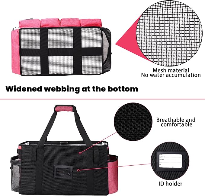 Extra large Cleaning Caddy Bag Built-in Sturdy Support Board, Cleaning Organizer with Detachable Divider, Cleaning Supply Tote with Adjustable Shoulder Strap (Pink, 19'' x 11'' x 11'')