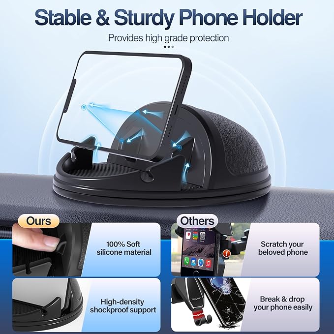 Loncaster Car Phone Holder Mount, [Horizontal 360° Rotatable] Silicone Phone Mount for Car Dashboard, Hands Free Cell Phone Holder Car Compatible with iPhone 16 15 14 13 12 Pro Max Samsung Phones