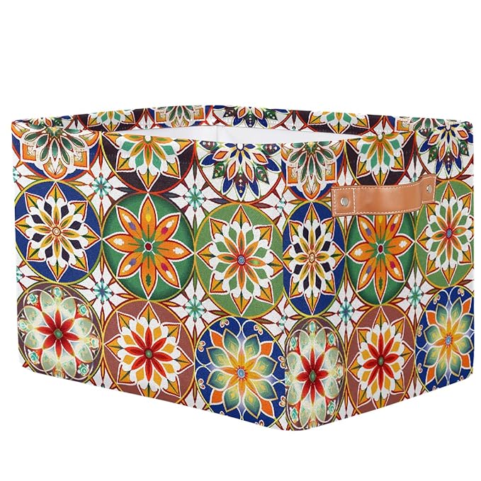 Mandala Flowers Storage Baskets for Organizing, Fabric Collapsible Storage Bins Box Ethnic Boho Decorative Toy Organizer Baskets for Closet Shelves Gift Basket 1 Pc