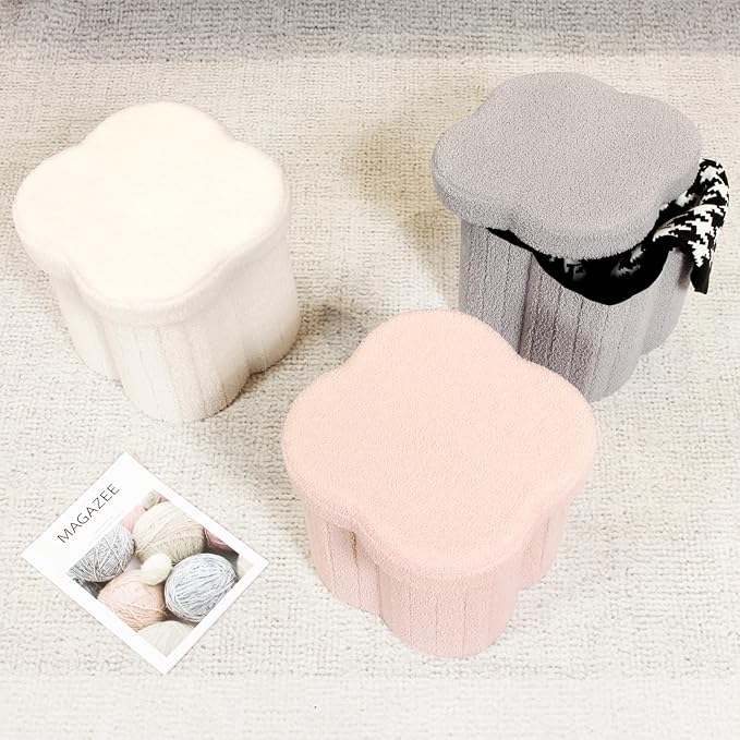 B FSOBEIIALEO Storage Ottoman Cube, Flowers Shaped Ottomans with Storage Foot Stool Footrest for Lving Room, Boucle Ottoman Seat for Dorm Room,Faux Teddy Fur, Yellow 12.6"x12.6"x12.6"