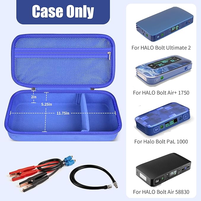 casmilee Case for Halo Bolt 58830/57720/ Air 58830/ ACDC Max 55500/ PaL 1000/ Air+ 1750/ Ultimate 2 Portable Emergency Power Kit, Holder for Car Jump Starter and Extra Accessory- Blue (Box Only)