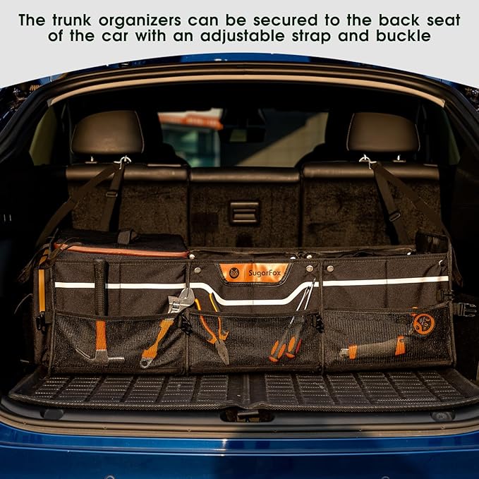 Car Trunk Organizer for SUV, Heavy Duty Waterproof Trunk Organizer, Foldable Collapsible Car Organizer with Cooler, Multi-Compartment Large Trunk Organizer (95L), Black-M003