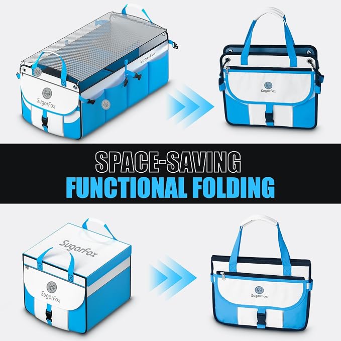 Car Trunk Organizer for SUV - 63L+26L Modular Storage, Heavy-Duty, Foldable Waterproof, Soft & Hard Covers, Non-Slip, Multi-Compartment, Blue M006