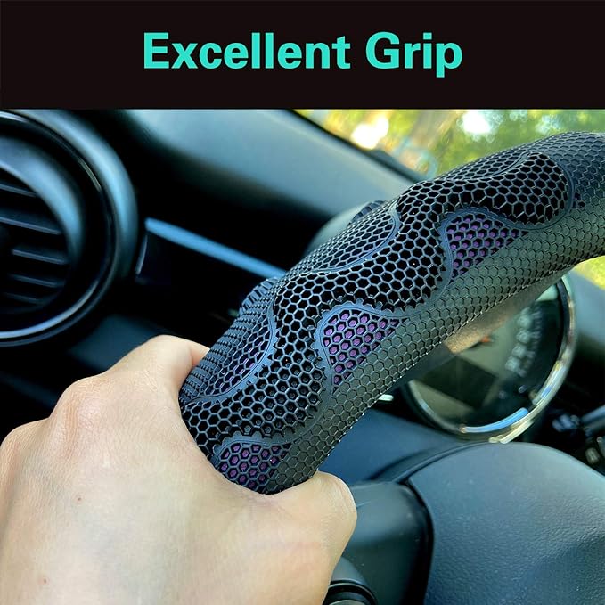 PINCTROT D Shaped 14.5-15 Inch Steering Wheel Cover Great Grip with 3D Honeycomb Anti-Slip Design, Flat Bottom 14.5-15 Inch (Purple)