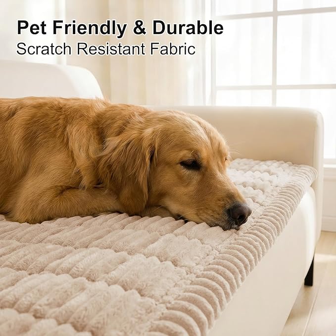 Smiry Couch Cover for Dogs Washable, Non Slip Fuzzy Pet Couch Covers for 3 Cushion Sofa Pet Friendly, Thick Soft Sofa Slipcovers Cushion Protector (Apricot, 27.6" x 27.6")