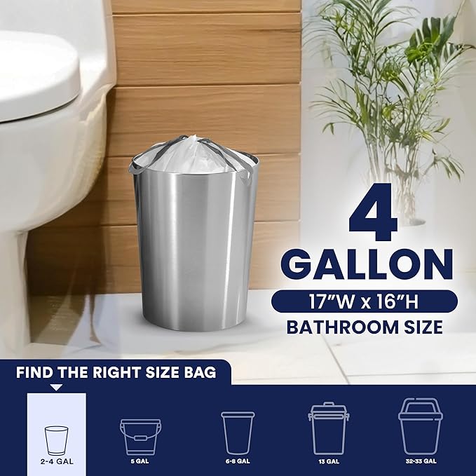 Plasticplace 4 Gallon White Drawstring Trash Bags,– 0.7 Mil Leak-Proof Garbage Liners for Small Trash Can,Bathroom,Kitchen,Office,and Car Use,200 Count (Pack of 2)