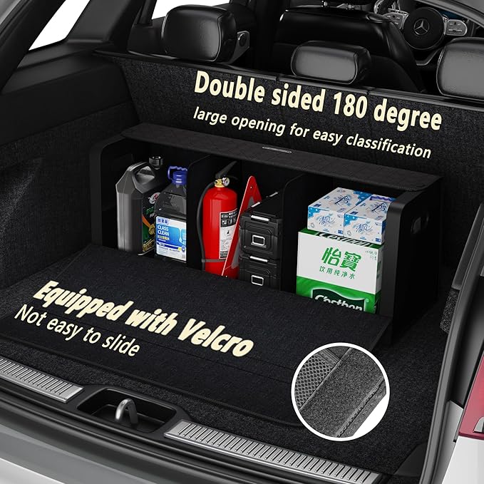 GMQ Car Trunk Organizer for SUV,Car Organizers and Storage with Collapsible Storage, Magnetic Lid Large Capacity for SUV, Truck, MPV (3D-Black, XXL-29.5×13×12.5 IN)