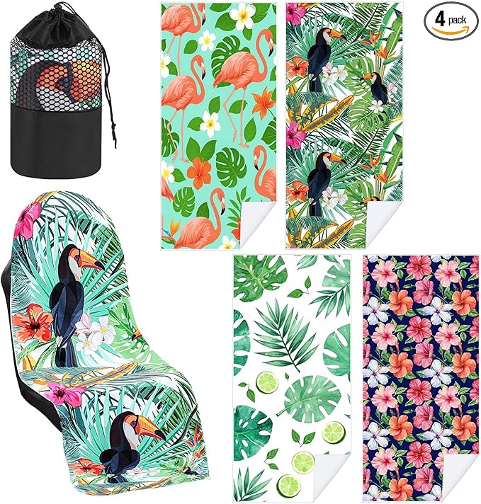 Hahafelt 4 Pack Car Seat Towel Covers with Storage Bag 63 x 32 Inch Athletic Running Towel Seat Sweat Washable Non Slip Cover Gift for Car Outdoor Sport Activities (Tropical Summer Flower)