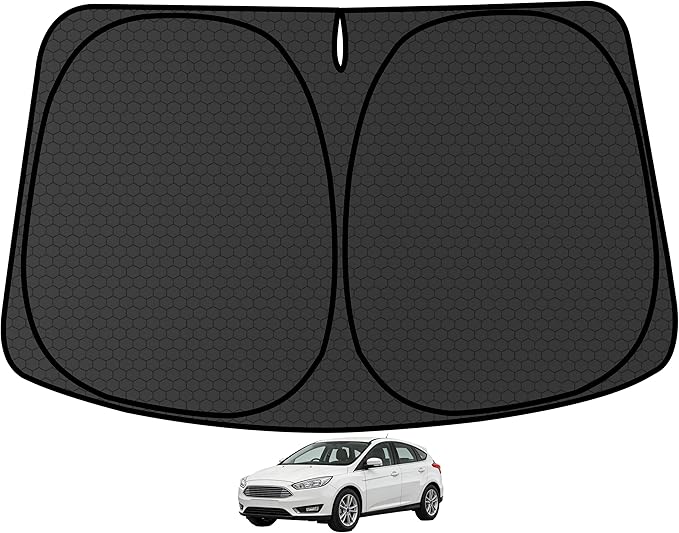 Focus Customized Windshield Sun Shade for 2012-2018 Focus(Hatchback RS/ST)(Sedan/Hatchback S/SE SEL Titanium) Front Window Sunshade Visor Protector Foldable Blocks UV Rays Keep Car Cooler Accessories