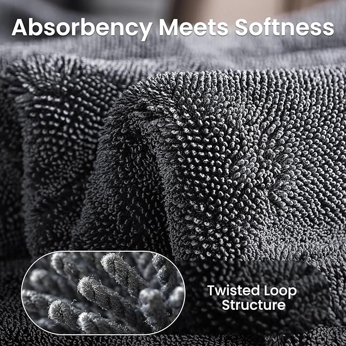 REEVAA Superior Microfiber Car Drying Towel [3S Drying, Pro-Grade Care] Car Cleaning Cloth Accessories for Sedan, SUV, Truck, 1300GSM, 2-Pack (36" × 24"+16" × 16"), Gray