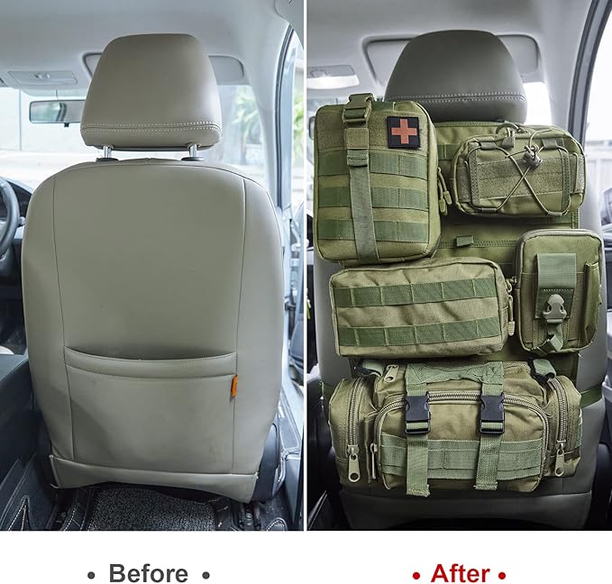 BXBXHD 6 Pack Tactical Truck Organizer Back Seat Storage Car Seat Storage Bag Molle Panels for vehicles, Car and SUV with Lots of Handy Compartments (Army green)