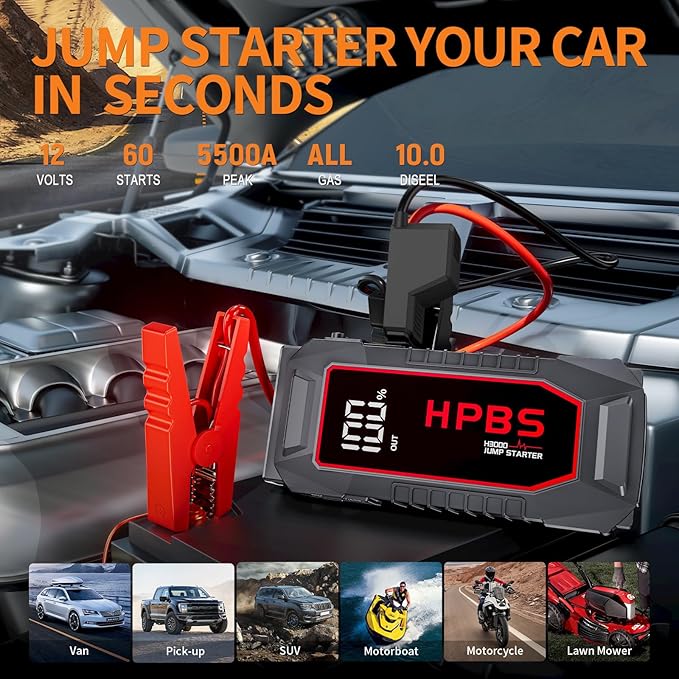 Car Battery Jump Starter, 5500A Peak Jump Starter Battery Pack for Up to All Gas and 10L Diesel Engines, 12V Portable Jump Starter Box with 3.0" LCD Display(Red)
