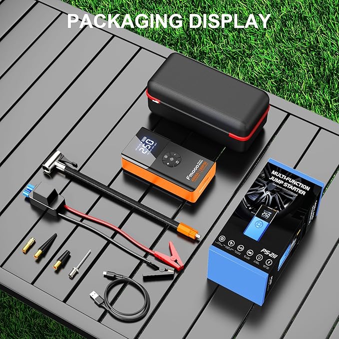 Jump Starter with Air Compressor, 4000A 180PSI, Portable Car Battery Jump Starter (All Gas/12L Diesel) 12V Automobile Jump Box Pack Chargers with Jumper Cables, 4-Mode LED Lights